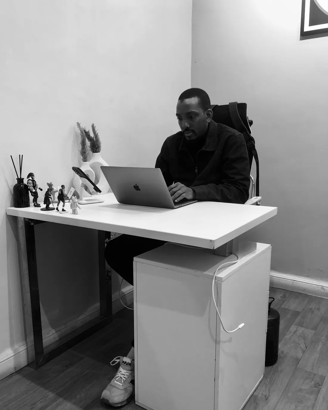 Adeilé working on a laptop at a desk